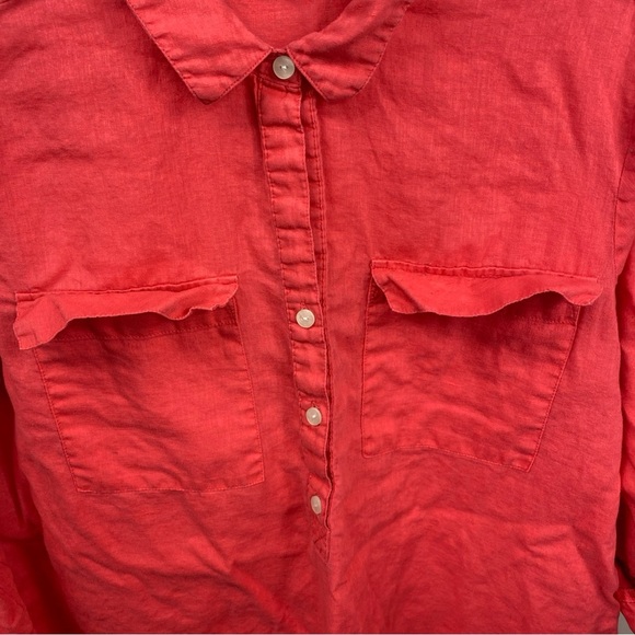 Old Navy Linen Blouse Minimalist Quarter Button Cuffed Sleeve XL Rebellion Red - Picture 2 of 8